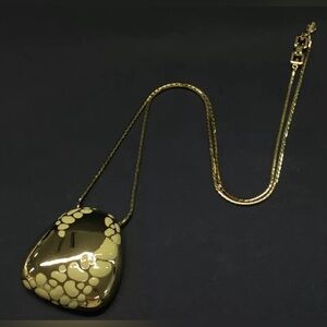 Givenchy Vintage Signed Haute Couture Enamel Gold Pendant Necklace - EUC